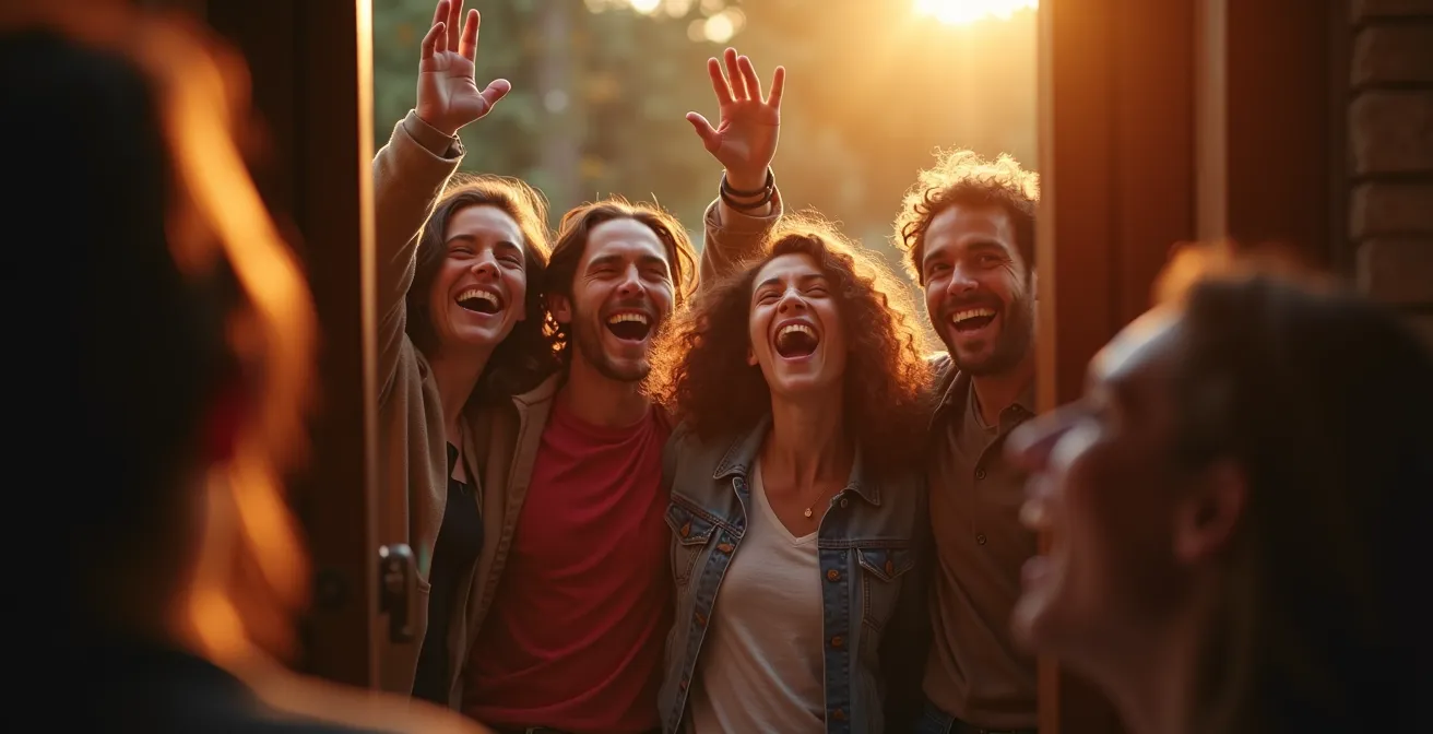 Équipe célébrant ensemble après une expérience réussie